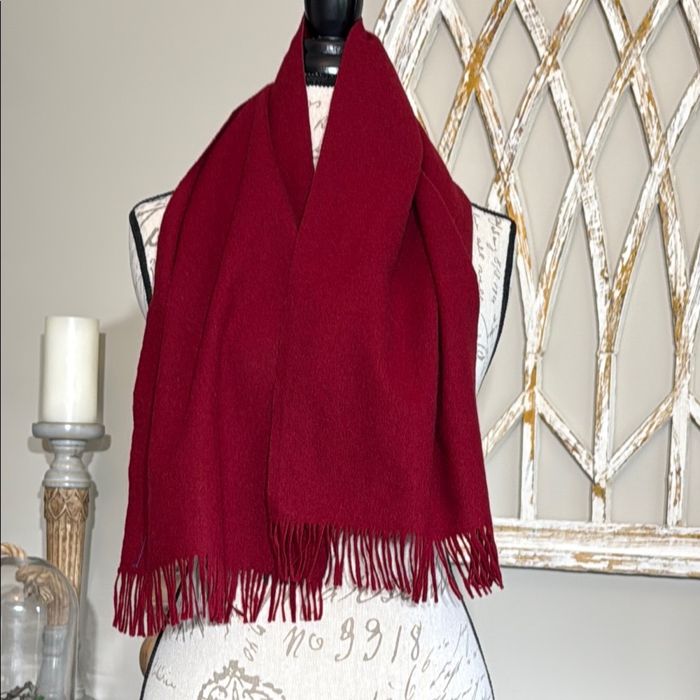 Vintage Pendleton Deep Red Pure Wool Scarf with Fringe